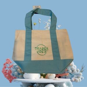 Trader Joe’s Mini Pastel Canvas Tote Bag Easter Spring 🐰🎀💚🟣💙